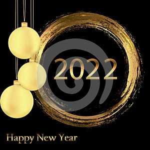 Vector Happy New Year glowing background. Circle frame painted with brush strokes, ink, watercolor and gold christmas