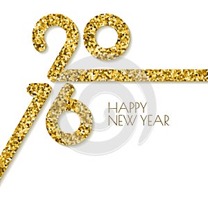 Vector happy New Year 2016 square greeting card with golden glitter texture.