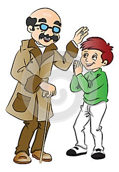 Vector of happy old man blessing a boy