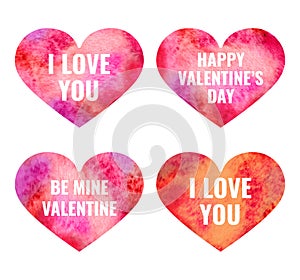 Vector Happy Valentines Day Beautiful Watercolor Hearts set design isolated on white background. Watercolour vintage Valentine