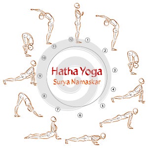 Vector Hatha Yoga Surya Namaskar asanas