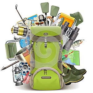Vector Haversack with Fishing Tackle photo