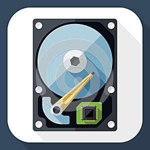 Vector HDD icon. Hard Disk Drive simple icon in flat style with long shadow