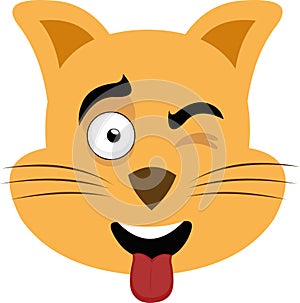 vector head cat cartoon wink eye tongue out