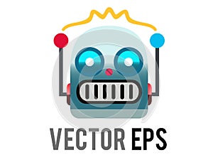 Vector head of classic vintage tin toy grimace robot icon with circular eyes, triangular nose, knobs for ears