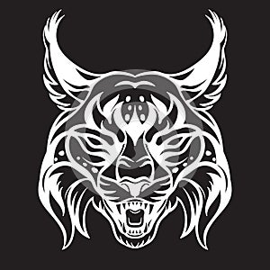 Vector head of mascot lynx isolated on black