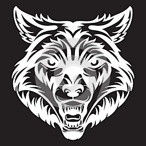 Vector head of mascot wolf isolated on black