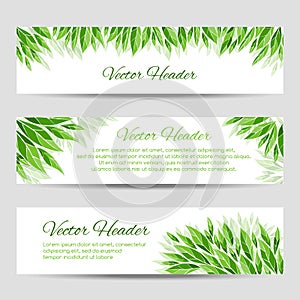 Vector headers with green leaves