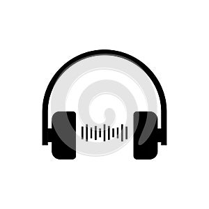 Vector headphones icon. Black symbol silhouette isolated on white background
