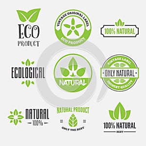 Vector health and beauty care logos or labels. Tags and elements set for organic cosmetics, natural products.