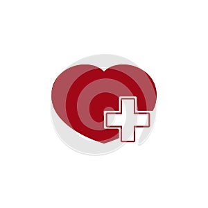 health care icon, white cross in red heart