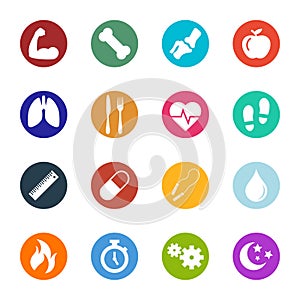 Vector Health And Fitness Icons Within Circles Collection