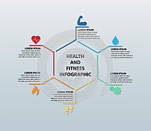 Vector Health And Fitness Infographic Featuring Six Icons With Corresponding Information Sections
