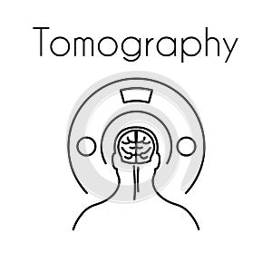 Vector Healthcare Linear Tomography Icon with Brain Symbol and Tomograph