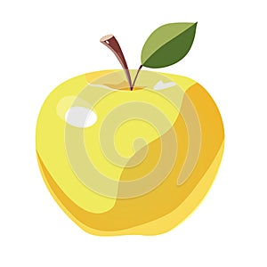 Vector healthy yellow apple with leaf. Isolated fruit in flat style. Summer clipart for design