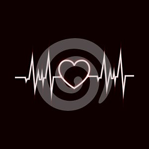 Vector Hearbeat Glowing Icon, Neon Pulsation, Black and White Image. photo