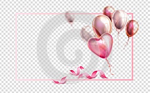 Vector heart balloon gold confetti valentines day