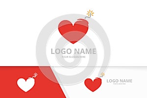 Vector heart and bomb logo combination. Detonate logotype design template.