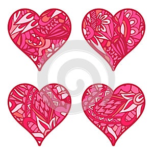 Vector heart doodle art decorated.Valentines day symbols