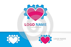 Vector heart and gear logo combination. Technology love logotype design template.
