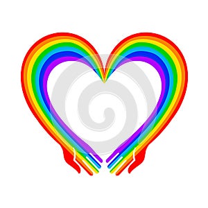 Vector Heart Icon. Hands-heart-rainbow. Heart frame. Vector illustration on the positive.