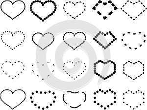 `Vector heart icon set in dash style,Dashed vector love symbol,Design elements for love theme Isolated from the white background.`