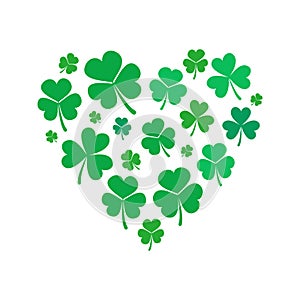 Vector heart made of small shamrock or clover icons