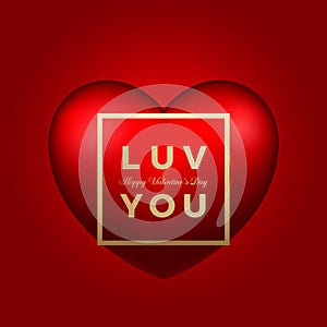Vector Heart on Pink Background. Love You Valentines Day Greetings. Golden Modern Typography in a Frame. Abstract Classy