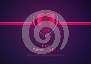 Vector heart with ribbon on textured dark gradient background