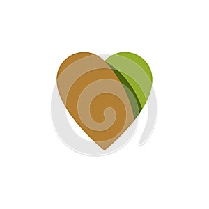 Vector heart shape illustration composed with green leaves. Living in harmony with nature concept.