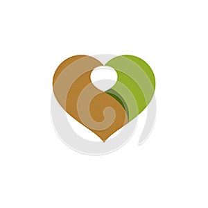 Vector heart shape illustration composed with green leaves. Living in harmony with nature concept.