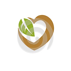 Vector heart shape illustration composed with green leaves. Living in harmony with nature concept, green health idea symbol.