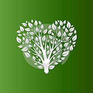 Vector heart shape tree on green background