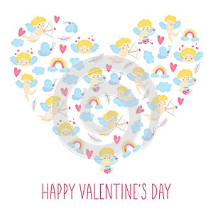 Vector heart shaped frame with Saint Valentineâ€™s day characters. Traditional love concept clipart. Funny design for banners,