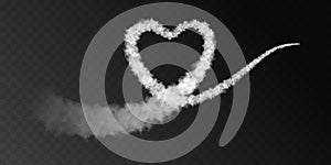 Vector heart shaped plane trail in white color