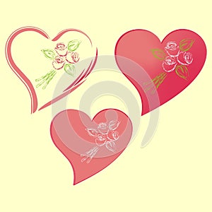 Vector hearts with roses