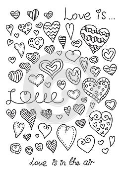 Vector hearts set. Hand drawn.