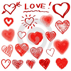 Vector hearts set. Hand drawn.