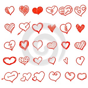 Vector hearts set. Hand drawn.