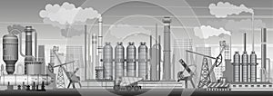 Vector heavy industrial landscape background. Industry, factory and manufacture. Environment pollution.