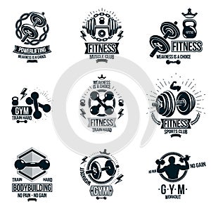 Vector heavy load power lifting theme logotypes and advertising photo