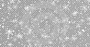 Vector heavy snowfall, snowflakes in different shapes and forms. Snow flakes, snow background. Falling Christmas