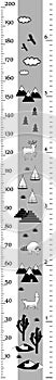 Vector height chart in minimalistic scandinavian style. Meter Wall or Height Meter, centimeter and Inch Scale. Black and