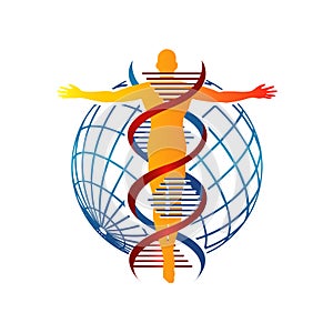 Vector helix strand DNA human logo icon isolated on white background