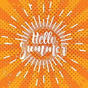 vector hello summer background with sunrays