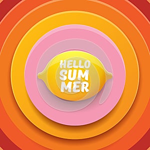 Vector Hello Summer Beach Party Flyer Design template with fresh lemon isolated on abstract circle orange background