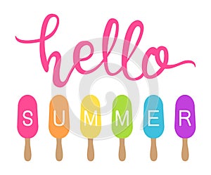 Vector hello summer text with colorful icecream popsicles