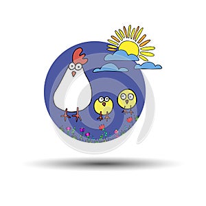 Vector hen cartoon illustration cute rooster white gradi
