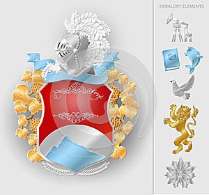 Vector heraldic coat of arms elements set.