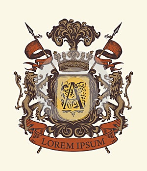 Vector heraldic Coat of arms in vintage style